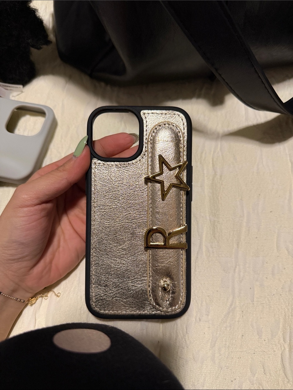 Gold Metallic Star Accent Phone Case with Strap